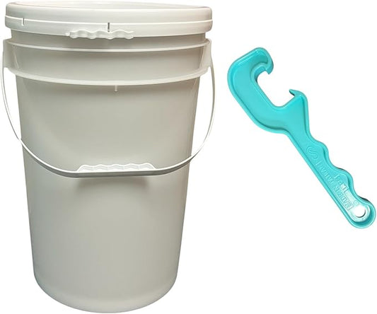 6‑Gallon Premium‑Grade Plastic Bucket with Lid & Bonus Opener Tool – Heavy-Duty Food‑Safe Pail for Storage, Utility & DIY (White)
