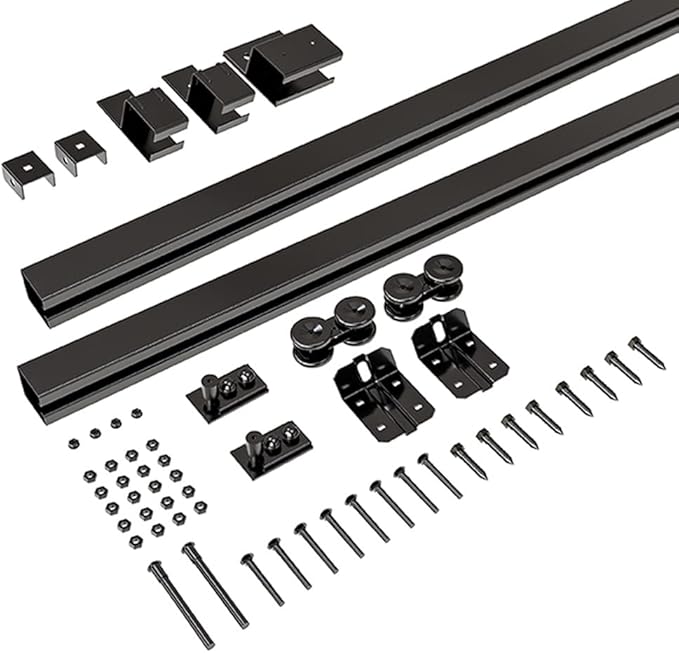 10FT Box Rail Hardware Heavy Duty Steel Sliding Barn Door Track, Wall Mount Kit, Fit Indoor and Exterior Door