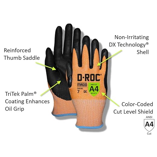 MAGID D-ROC ANSI A4 Oil & Liquid Absorbing TriTek Work Gloves, 1 Pairs, Size 8/Medium, DXG48