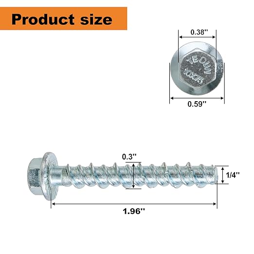 1/4 x 2 25pcs Concrete Screws, Nickel Plated Concrete Screw Drill Bit Set for Anchoring Masonry, Brick or Concrete Block (25pcs)