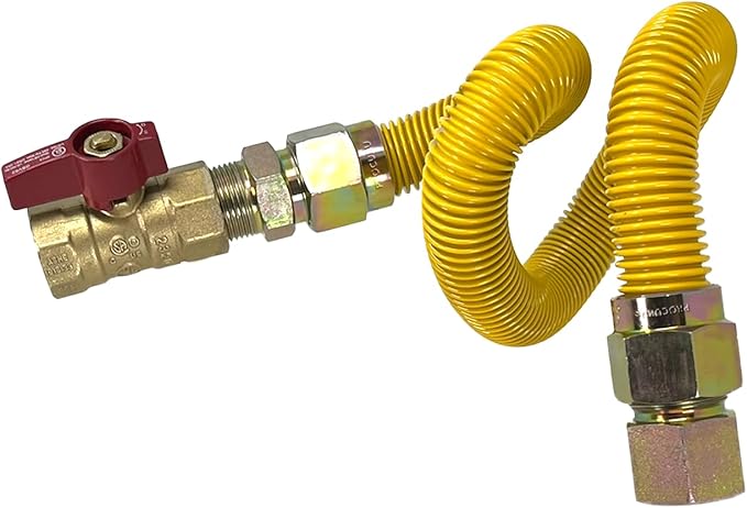 PROCURU 1" OD x 12" (1Ft) x 3/4"MIP x 3/4"FIP Flexible Gas Connector Kit, with Gas Valve and Service Valve Kit (Sweat), WP MaxFlow Stainless Steel Tubing for Tankless Water Heater (Blue-E2 eries)