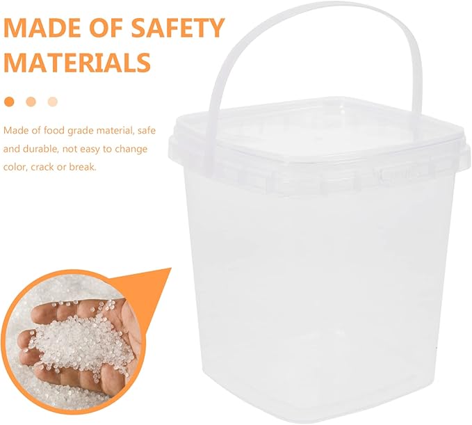 Baluue 6pcs Ice Cream Bucket Food Grade Reusable Food Grade Plastic Square Bucket with Lid Clear Storage Pail for Kitchen Storage Meal for Kitchen Household Container 1L