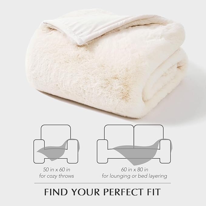 EVERGRACEHOME Luxury Soft Faux Chinchilla Fur Throw Blanket for Couch, Warm Thick Heavy Winter Throw Blanket 1220GSM for Bed, Fluffy Cozy Mink Blanket with Reversible Velvet, Arctic White, 60"x80"