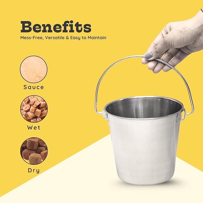 1 quart Heavy Duty Stainless Steel Round Bucket with Handle | 0.25 gal Sturdy Food & Water Bowl for Small Bird Dog Cat & Livestock | Fits kennel Crate Cage Farm | Hanging Utility Pet Pail