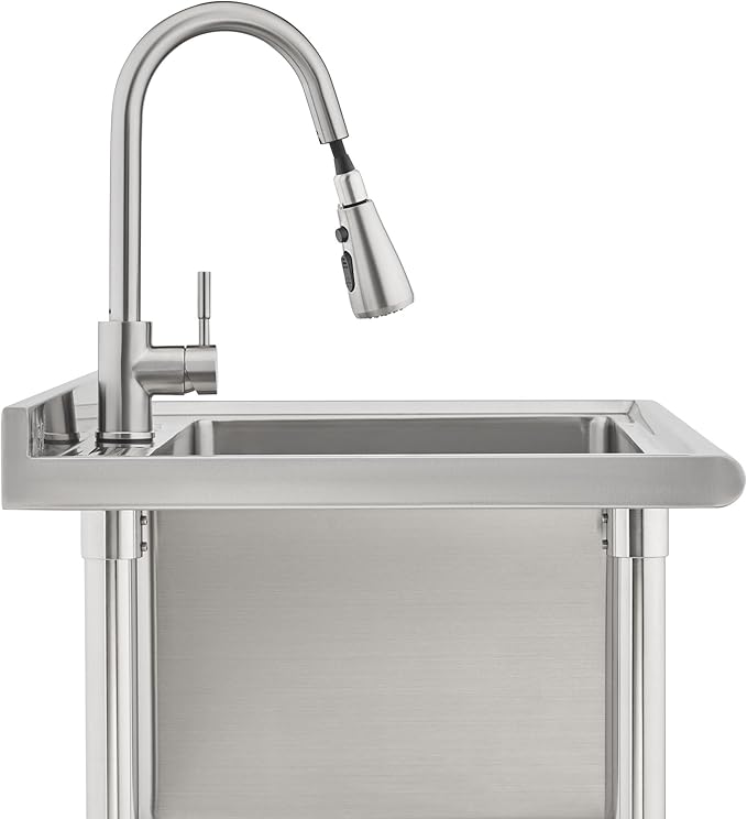 EcoStorage Stainless Steel Utility Sink, Oversized Freestanding Single Bowl Utility Sink, Pull-Out Faucet, Garage, Laundry Room, Business, NSF Certified, 40"W x 22"D x 50"H (NHA-0319)