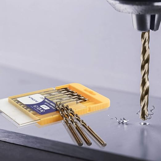 1/8 Inch Cobalt Drill Bits 10Pcs - HPHOPE M35 HSS Metal Twist Drill Bits Set, Jobber Drill Bits Length and Straight Shank, Suitable for Drilling in Hard Metal, Stainless Steel, Cast Iron