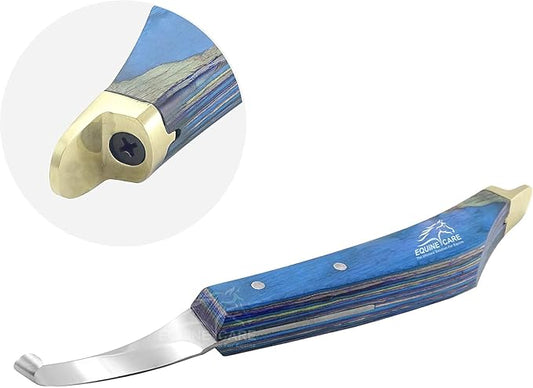 Equine Care Right-Handed Hoof Knife - Ultra-Sharp J2 Stainless Steel Blade, Brass Topper, Ergonomic Sheet Handle - Professional Farrier Tool for Horse Hoof Trimming, Shoeing & Hoof Care.