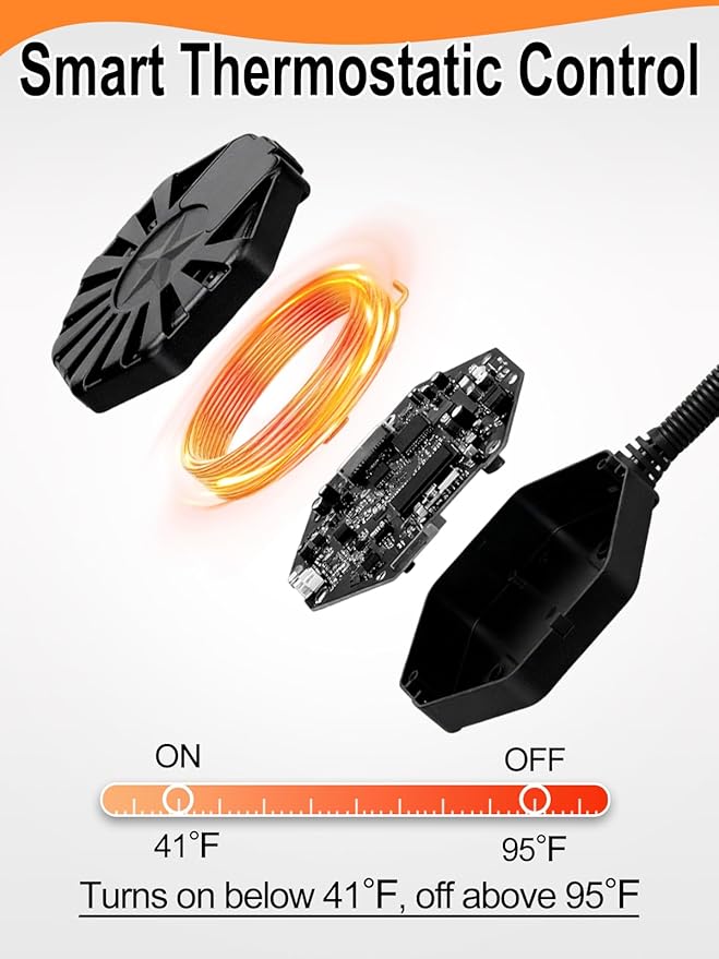 250W Submersible Chicken Waterer Heater- Thermostatic Control Deicer for Max 40 Gals Water Capacity, Energy-Saving Rust-Proof Chicken Coop Poultry Water Heaters for Duck Goose Bird Livestock