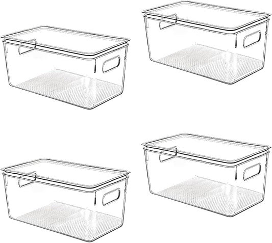 Clear Plastic Storage Bins with Lids, Perfect for Kitchen Organization or Pantry Organization and Storage, Stackable Fridge Organizer Bins, Storage Containers for Organizing, Cabinet Organizers