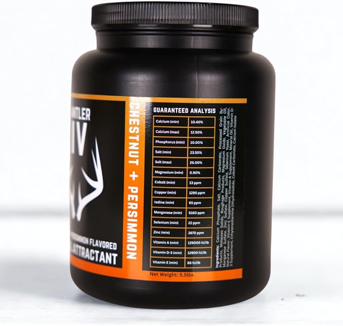 Antler IV Mineral Attractant, 5.5lb jug or 30lb Bucket, Highly Attractive Chestnut and Persimmon Flavor and Scent
