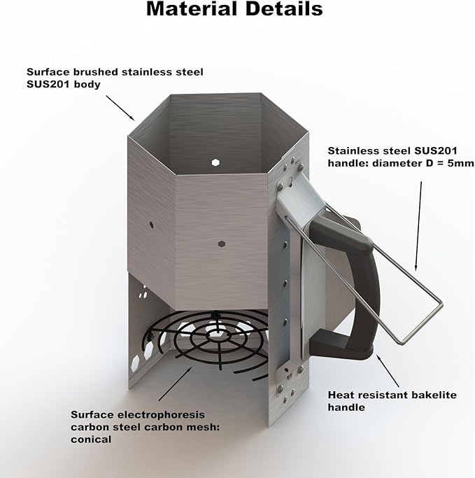 Larger Charcoal Chimney Starter with 30Pcs Fire Starter for Quickly Lighting BBQ Coals, Stainless Steel Chimney Starter Charcoal Grill Accessory with Heat Resistant Bakelite Handle
