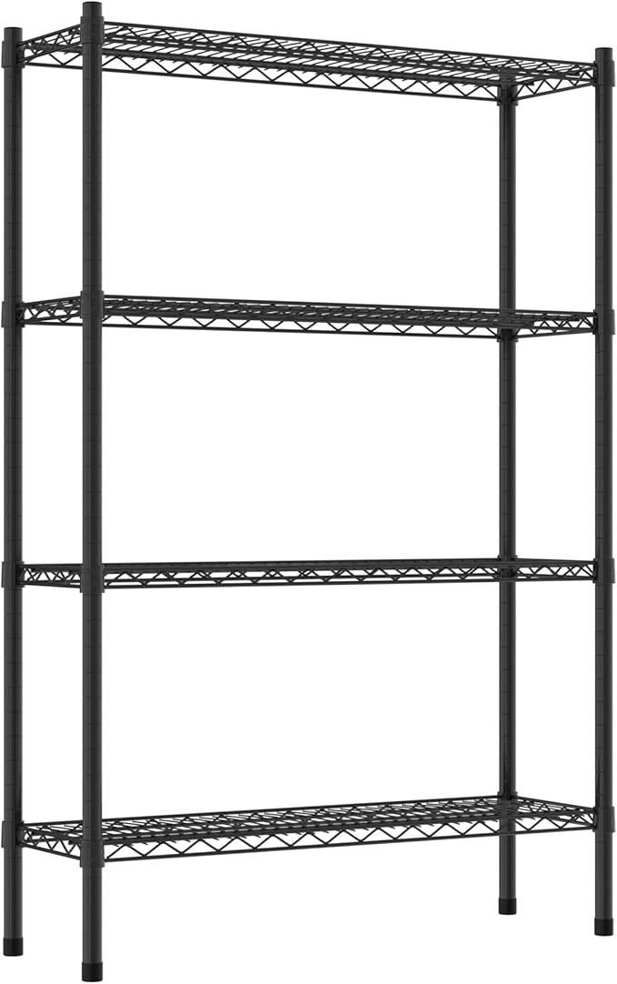 Commercial NSF Listed Black Epoxy Stationary Wire Shelving Kit 12" x 36" x 54", with 4 Shelves Perfect for Warehouse, Walk-in Refrigerator, Freezer, Grocery Store, Restaurant, Dishroom