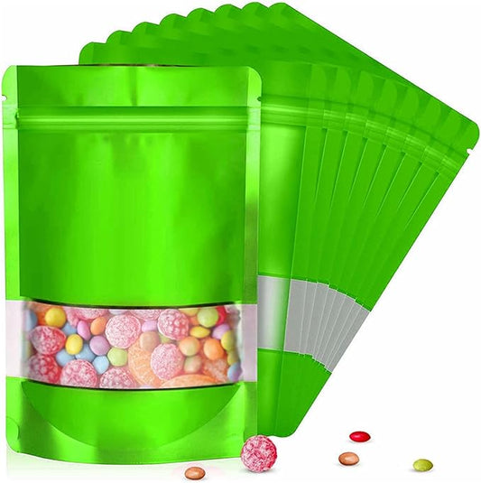 5.5"x7.8" 120pcs Mylar Bags for Food Storage,Smell Proof Bag with Matte Window Resealable Food Storage Bags for Small Business, Stand-up Foil Pouch Packaging Freeze Dried Candy Bag（Green）