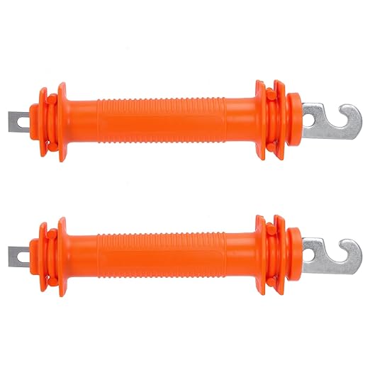 2 Pcs Electric Fence Handle - Heavy Duty Insulated Gate Handle with Spring Hook, High-Visibility Orange for Livestock & Garden Fencing