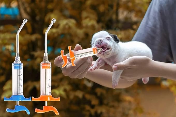 2 Pcs Goats Feed water filler, Drench Nozzle, Reusable, Adjustable Dosage, for Cattle, Sheep, Goats, Horse, Pig, Dog Supplies ( Blue+Orange 10ml)
