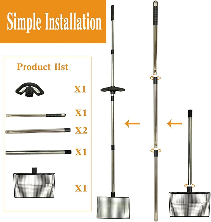 Chicken Scooper for Poop - Stainless Steel Chicken Coop Scoop & Rake for Sand, Pine Shavings & Waste - Ergonomic Handle, Easy Clean Poultry Coop Accessories for Hens, Ducks, Rabbits (10 Inch