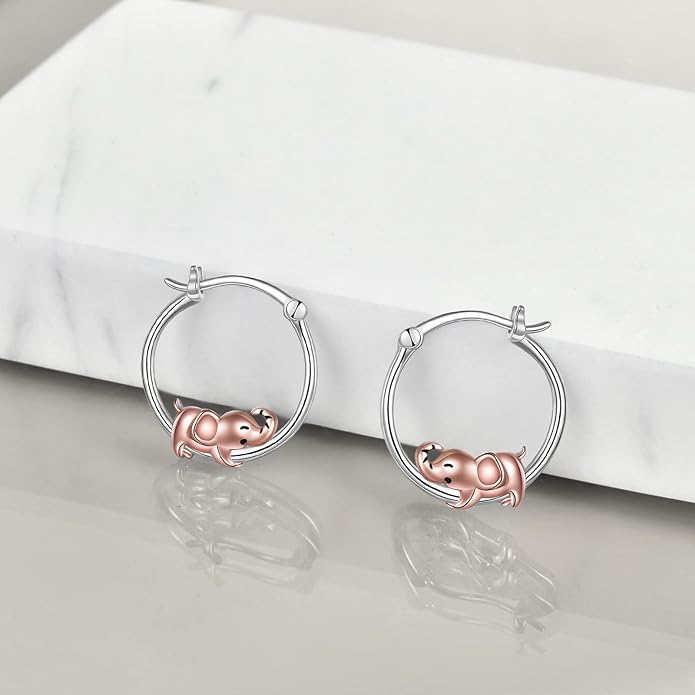 Fox/Pig/Mushroom/Cat Earrings Sterling Silver Cute Hoop Earrings Animal Jewelry Gifts for Women Daughter