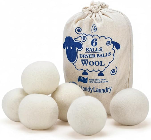 Handy Laundry Wool Dryer Balls - 2.5 Inch - Natural Fabric Softener, Reusable, Reduces Clothing Wrinkles and Saves Drying Time, Better Alternative to Plastic Balls and Liquid Softener (6-Pack)