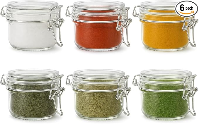 6 Pack Spice Jars, 4 oz Glass Containers with Airtight Lids, Small Herb Jars with Labels for Kitchen Storage