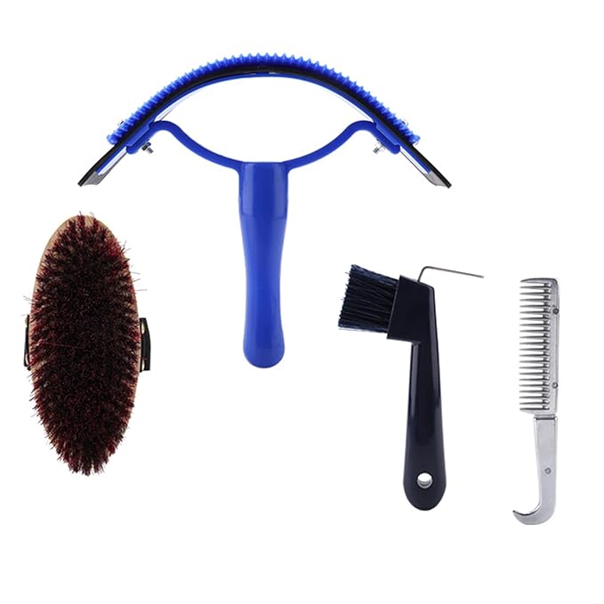 10Pcs Horse Grooming Care Kit, Equestrain Brush Curry Comb Horse Cleaning Tool Set Including Sweat Scraper 2 Combs Itching Hoof Pick and 5 Brushes for Equine Care Supplies