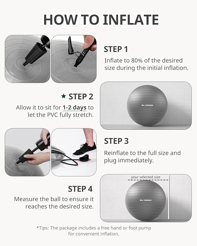 Trideer Exercise Ball Yoga Ball,Office Seating & Balance Ball Chair, Stability Ball for Pilates, Physical Therapy,Core Training & Balance Improvement & Stretching