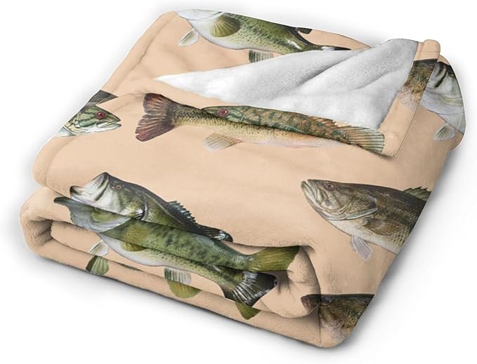 Fish Bass Blanket Decor Gifts for Fishing Lovers Flannel Fleece Fuzzy Throw Blanket Soft Warm Cozy Plush Ocean Animal Blanket for Bed Couch Living Room Stuffed Decoration for Kids Adult Man 80"x60"