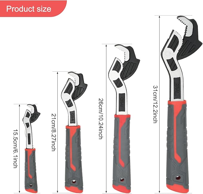 Self Adjusting Pipe Wrench, 6, 8, 10, 12 inch Multifunctional Self Locking Wrench Set