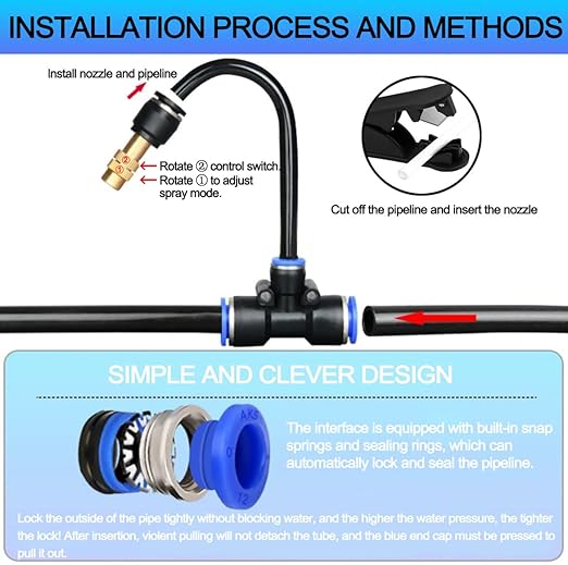 98FT Drip Irrigation Kits with Quick Connector,Automatic Irrigation System with Replaceable 360-degree Bending Dropper,atomizing Copper Nozzle for Watering System for Garden Plant Lawn Patio.