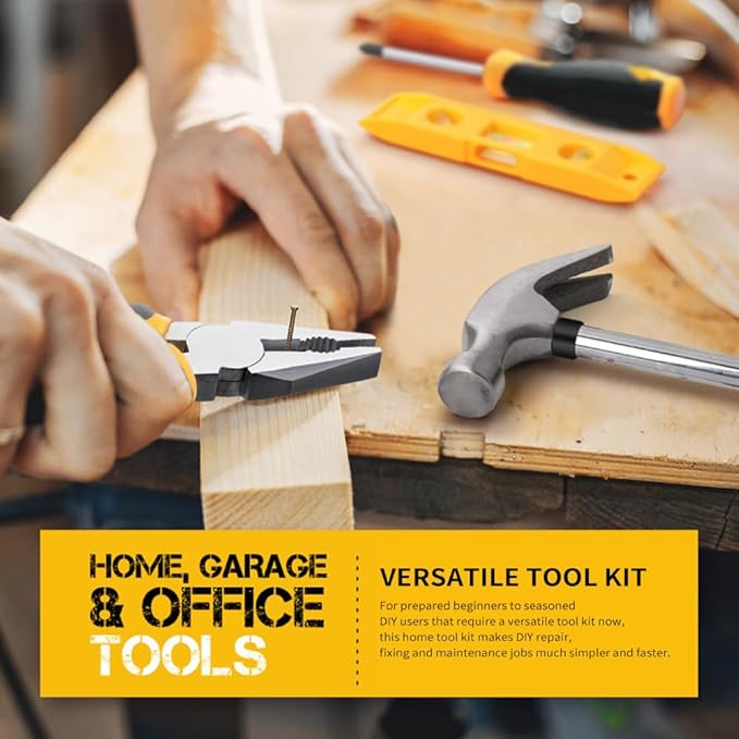 59 Piece Household Tool Kit, Portable Magnetic Hand Tool Set, for Home, Garage, and Office Repairs