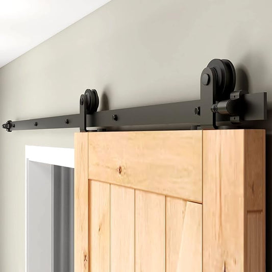 CCJH 10.5FT Sliding Barn Door Hardware Kit, Heavy Duty, Smoothly and Silently, Easy to Install, Fit 63" Width Single Door Panel, T-Shaped Style Black
