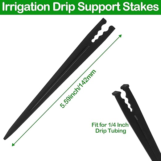 100 Pieces Drip Irrigation Support Stakes for 1/4 Inch Drip Tubing, 1/4" Tubing Hold Stakes Tool for Irrigation System Hose & Emitter Support for Vegetable Flower Beds Lawn Supplies