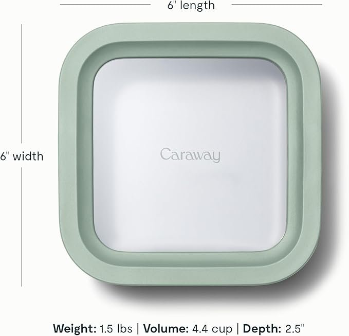 Caraway Glass Food Storage - 4.4 Cup Glass Container - Ceramic Coated - Easy to Store, Non Toxic, Non Stick Lunch Box Container with Lids - Dishwasher, Oven, & Microwave Safe - Mist