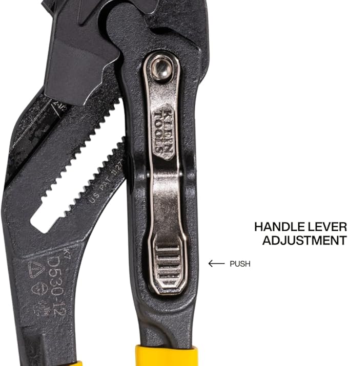 Klein Tools D53012 Plier Wrench, High Leverage Multi-Use Pump Plier with Adjustable and Reversible Double-Sided Jaw, Smooth and Knurled Teeth, 12-Inch