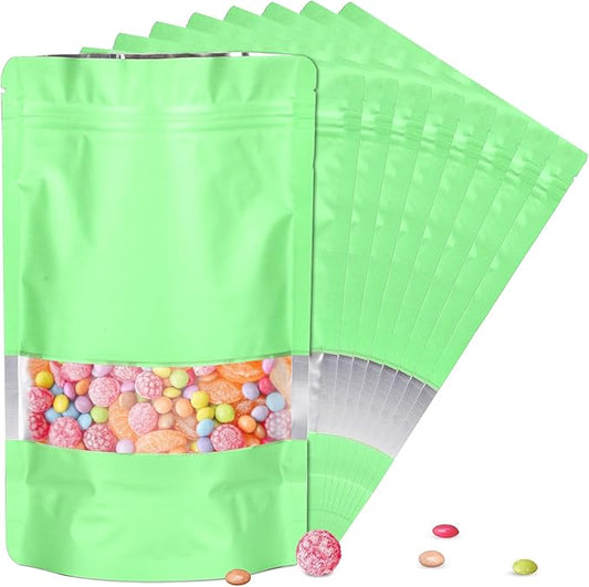 7.1"x10.2" 1 Quart 120pcs Mylar Bags for Food Storage,Smell Proof Bag with Matte Window Resealable Food Storage Bags for Small Business, Stand-up Foil Pouch Packaging Freeze Dried Bag(Light Green)