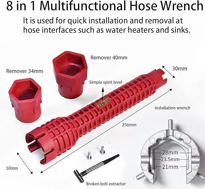 8 in 1 Multifunctional Sink Bathroom Wrench, Plumbing Installation Tool Household Water Pipe Faucet Washing Basin Corner Valve Sink Repair Removal Tool