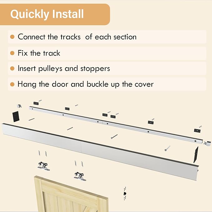 8FT Sliding Barn Door Hardware, Low Clearance Aluminium Alloy Box Rail Hardware for Wooden Barn Door, Interior Barn Door Track, Easy to Install