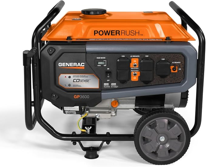Generac 4,500 Starting Watt Portable Gas Generator - Home Backup or RV Ready - Heavy Duty Frame - Quiet, Long Runtime, Emergency Power- 49-State Compliant