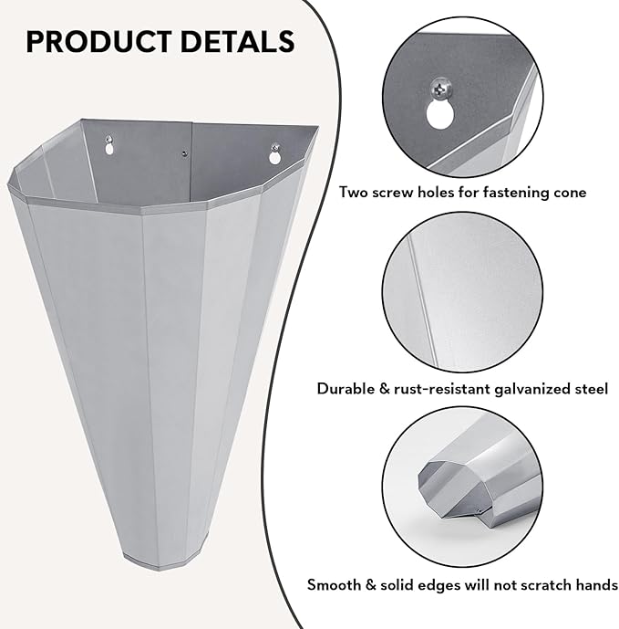 Medium Size Galvanized Steel Chicken Restraining Cone for Chickens, Large Layers, Broilers, Roasters, Turkeys Up to 8 Pounds Flat-Back, Easy to Clean (4 Pack)