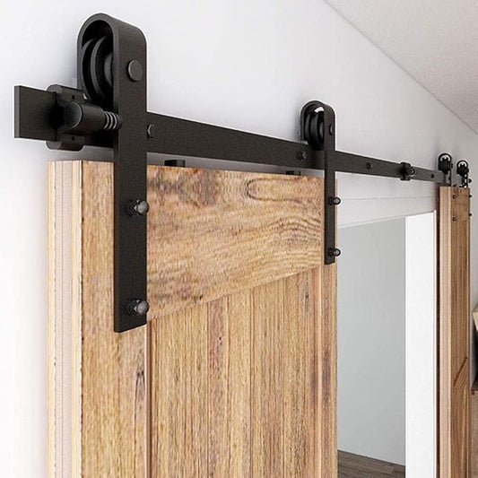 CCJH 10.5FT Sliding Barn Door Hardware Kit, Heavy Duty, Smoothly and Quietly, Easy to Install, Fit 31.5" Width Double Door Panel, Basic Style Hangers Black