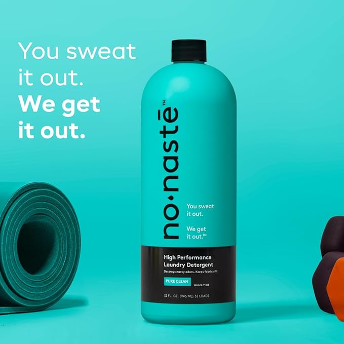 Nonaste Liquid Laundry Detergent - Pure Clean, 32 Fl Oz (Pack of 2) - Activewear Laundry Detergent for Workout Clothes & More - Unscented, Gentle & Color Safe