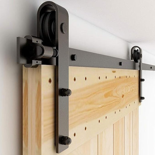 CCJH 13FT Single Sliding Barn Door Hardware Kit Black Basic Roller Carbon Steel Hanger Flat Track System for Closet Kitchen 1 Door 78 inch Wide