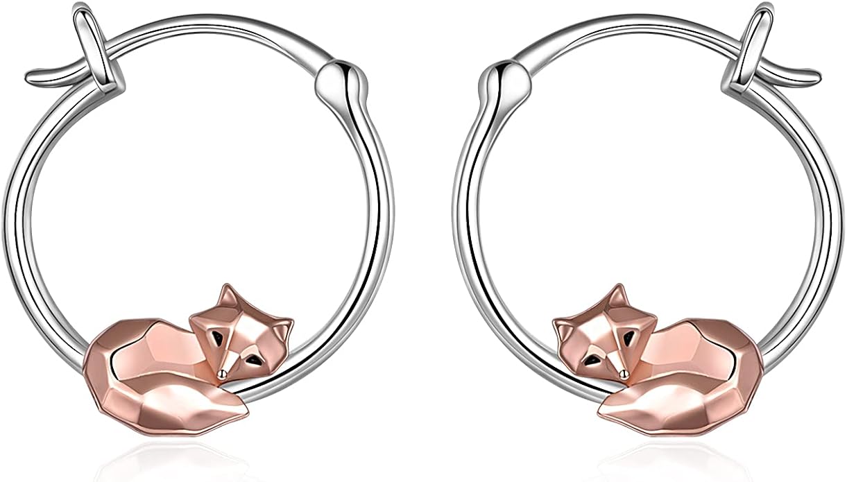 Fox/Pig/Mushroom/Cat Earrings Sterling Silver Cute Hoop Earrings Animal Jewelry Gifts for Women Daughter
