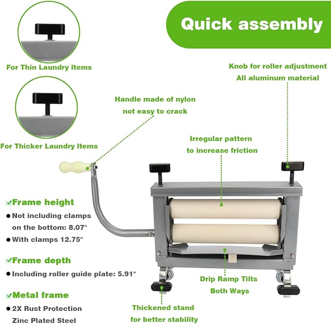 Upgraded Heavy Duty Clothes Wringer, Laundry Wringer for Chamois Cloth, Sponge, Dual Knob Design for Easier Operation