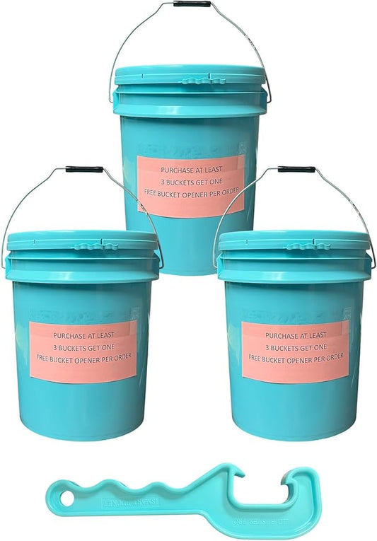 5 Gallon Plastic Bucket Pail with Lid (Pack of 3) – Includes Free Bucket Opener - Food Grade, BPA Free, Heavy Duty –– for Storage, Emergency, Paint, Brining, and More (Blue)