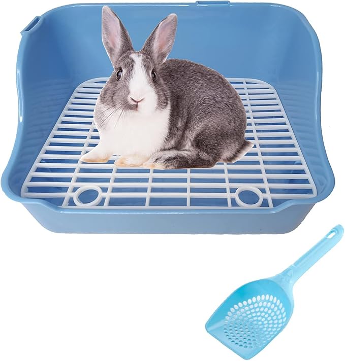 Hamiledyi Guinea Pig Potty Training Small Animal Litter Box Ferret Litter Box Bunny Plastic Square Cage Toilet with Grate(Blue)