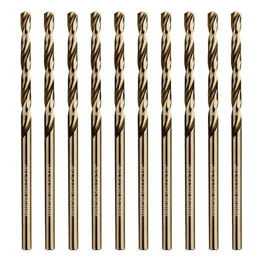 1/8 Inch Cobalt Drill Bits 10Pcs - HPHOPE M35 HSS Metal Twist Drill Bits Set, Jobber Drill Bits Length and Straight Shank, Suitable for Drilling in Hard Metal, Stainless Steel, Cast Iron