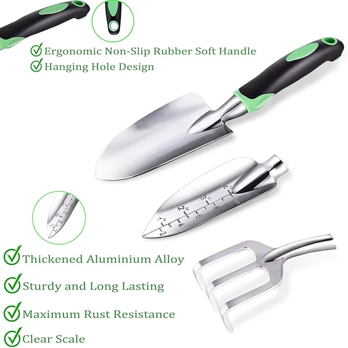 8-Piece Heavy-Duty Gardening Tools Set with Tote Bag - Rust-Proof Aluminum Gardening Hand Tools with Ergonomic Non-Slip Rubber Grips - Gardening Supplies Set Ideal Gift for Men & Women