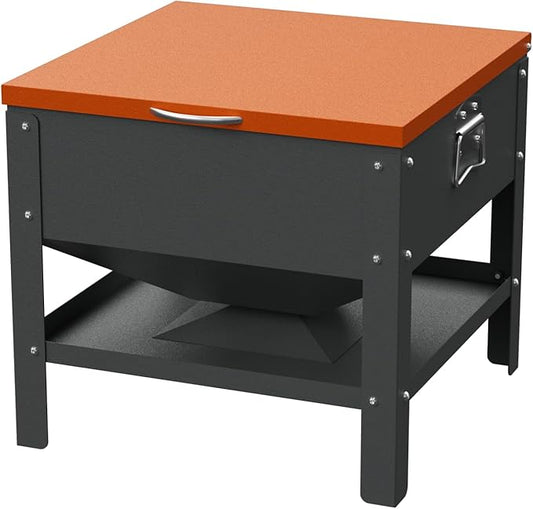 Portable Metal Chicken Feeder with Waterproof Lid, Freestanding Chicken Feeding Box with 80 lbs Large Capacity for Chickens, Orange