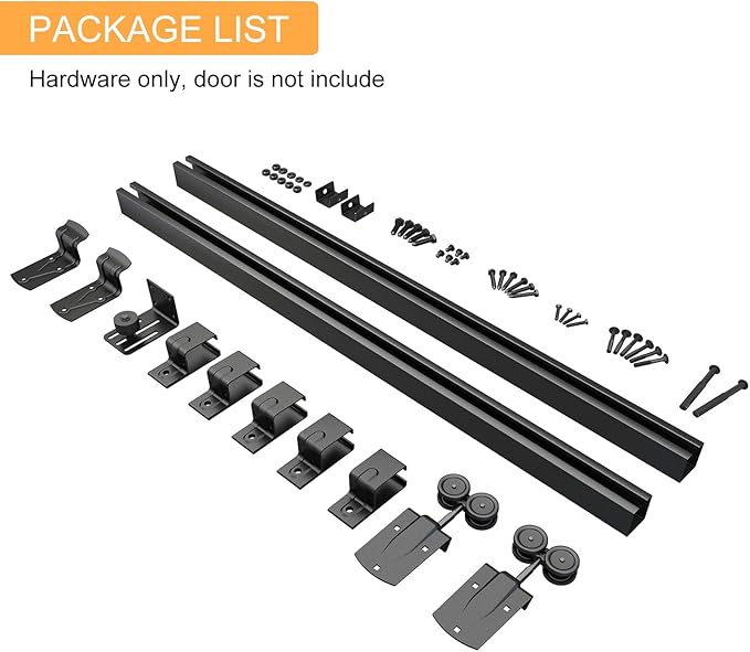 JUBEST 8FT Box Rail Exterior Barn Door Hardware Kit, Heavy-Duty Black Sliding Barn Door Track System, Wall Mount Door Hardware Kits (Door Not Included)