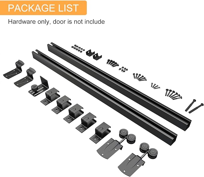 JUBEST 6.6FT Box Rail Exterior Barn Door Hardware Kit, Heavy-Duty Black Sliding Barn Door Track System, Wall Mount Door Hardware Kits (Door Not Included)
